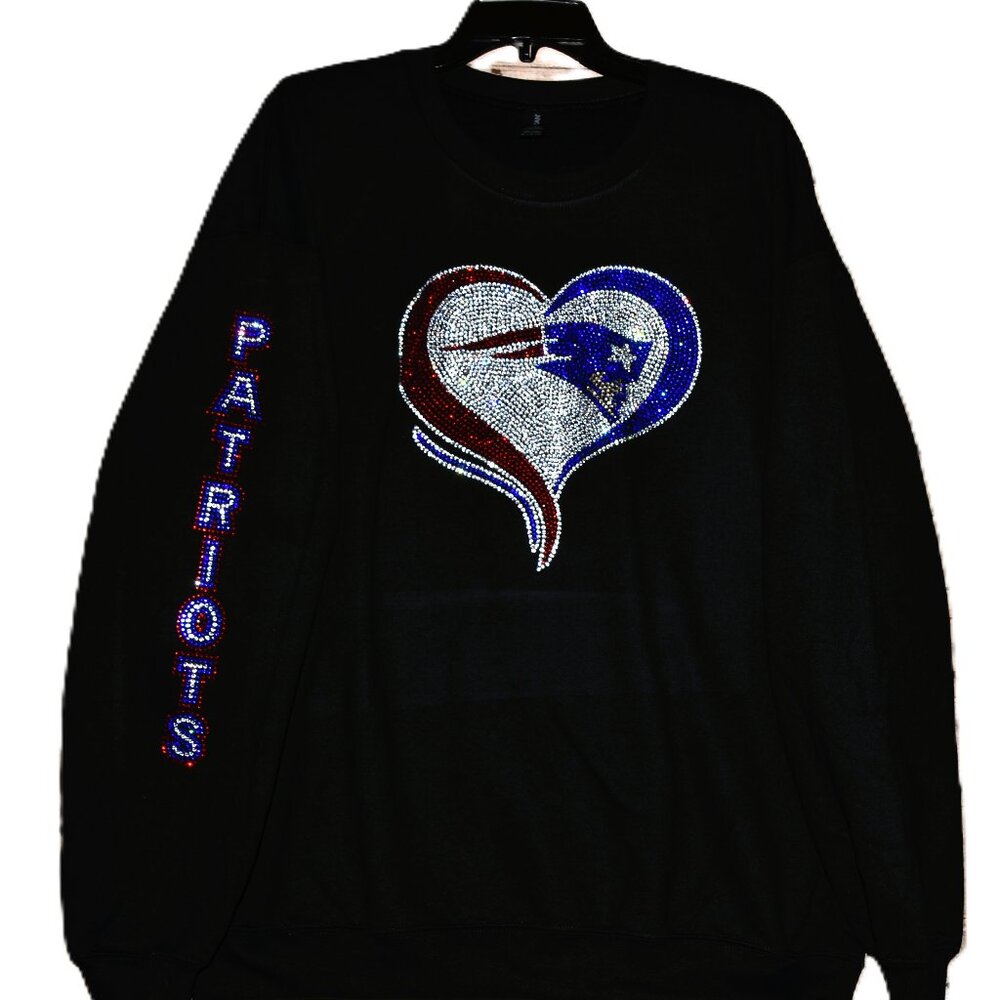Patriots rhinestone bling black sweatshirt  S M L XL 2X 3X 4X 5X